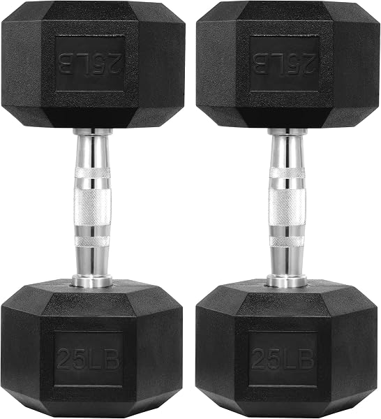 HulkFit Rubber Coated Hex Dumbbells, Anti-Roll Hand Weights Set of 2…