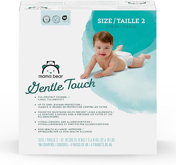 Amazon Brand - Mama Bear Gentle Touch Baby Diapers, Size 2, 184 Count (4…