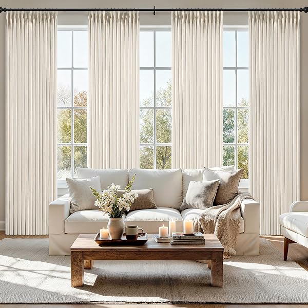 MIULEE Pinch Pleated Thick Linen Curtains 40x90 Inches Birch 4 Panels Set