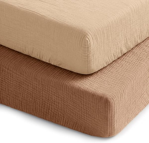 Comfy Cubs 100% Muslin Crib Fitted Sheet 2 Pack, Cedar and Cream - 100%…