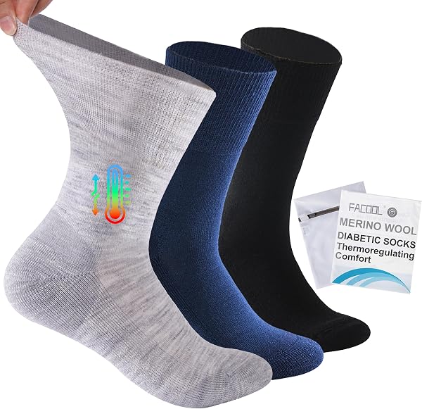 Facool Diabetic Socks for Men Women, Merino Wool Non-Binding Top Crew Socks…