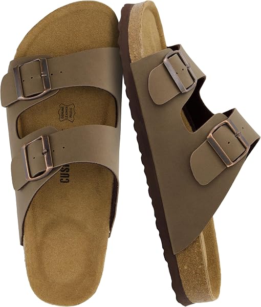 CUSHIONAIRE Lane Cork Footbed Mens Sandals, Adjustable Buckle Comfort Slides…