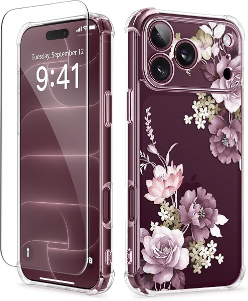 GVIEWIN for iPhone 18 Pro Case/17 Pro Case Floral Clear Slim Women