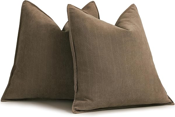 ZWJD Brown Pillow Covers 16x16 Set of 2 Chenille Throw Pillow Covers with…