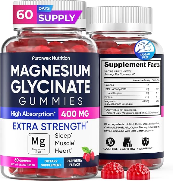 Magnesium Glycinate 400mg Gummies - Relax & Sleep, Men & Women, Raspberry
