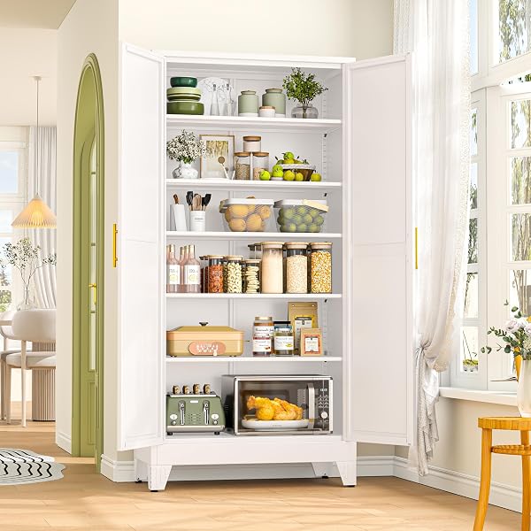 GAIOUS 75.2" Tall Metal Storage Cabinet, Kitchen Pantry Cabinet White