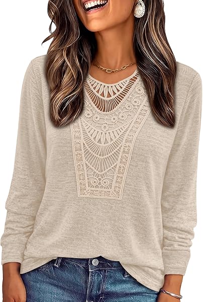 OFEEFAN Long Sleeve Shirts for Women Boho Tops Trendy Blouses Dressy Casual