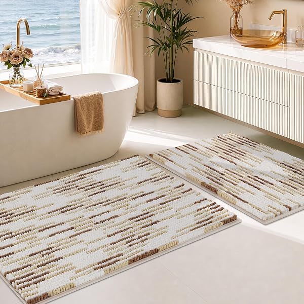 BSICPRO Bathroom Rugs Sets 2 Piece, Modern Bath Mat 20"x32"+16"x24", Beige