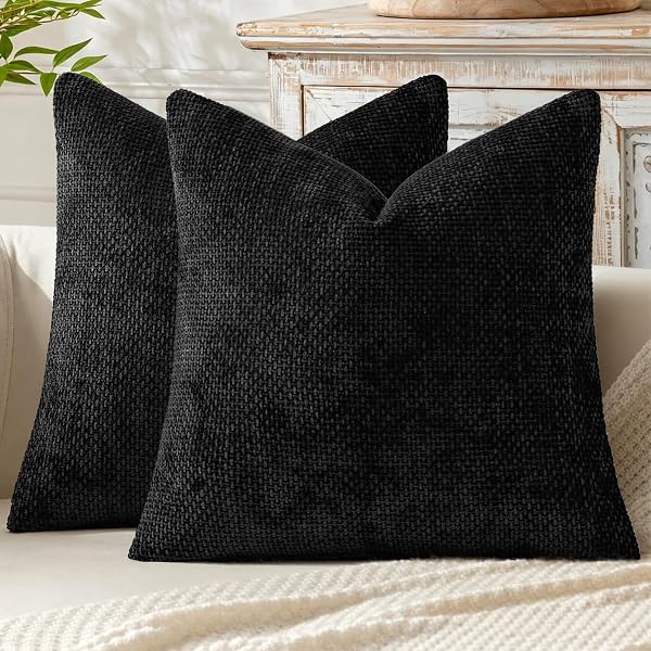 MIULEE Decorative Couch Throw Pillow Covers 16x16 Inch Black 2 Pack