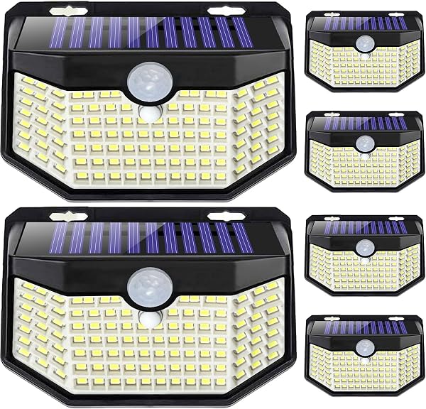 HMCITY 120 LED Outdoor Solar Lights with Motion Sensor and 3 Lighting Modes…