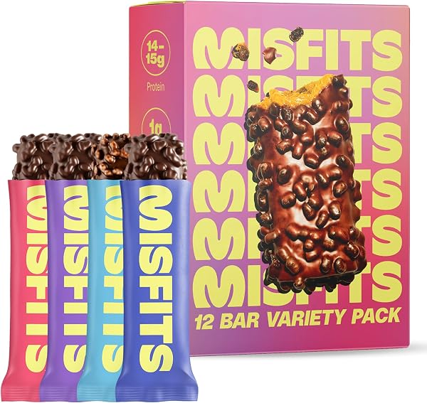 Misfits Protein Bar Variety Pack | Nutrition Bars - 14-15g Protein, 1g Sugar…