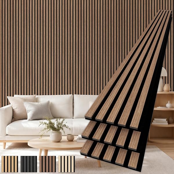 TONOR Wood Panels for Wall, 3 Pack 94.5'' x 7.9''-15.48 sq.ft Acoustic Wall Panels for Soundproof Sound Absorbing, Slat Wall Paneling for Interior Wall Decor, Home, Office and Room Decor, Walnut