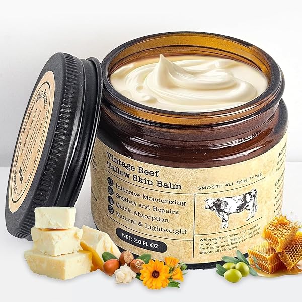 Beef Tallow Honey Balm for Sensitive Skin: Organic Grass-Fed Whipped Tallow…