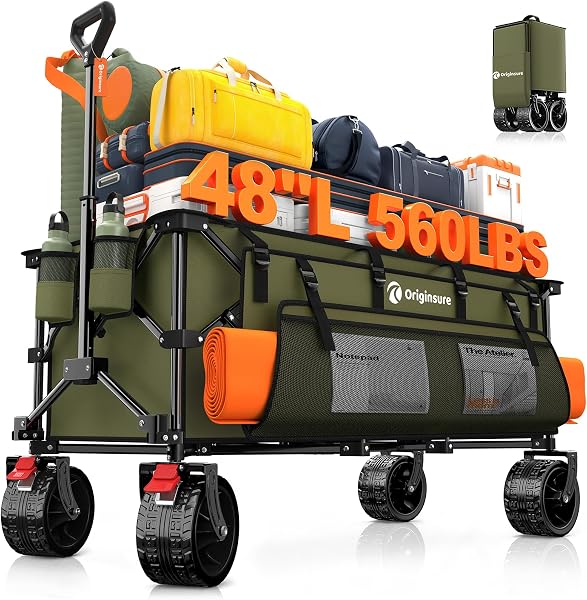Originsure 300L Collapsible Beach Wagon Cart with Big Wheels, 560lbs, Green