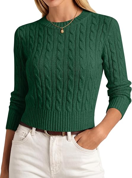 ANRABESS Womens Cable Knit Fall Lightweight Cropped Sweaters