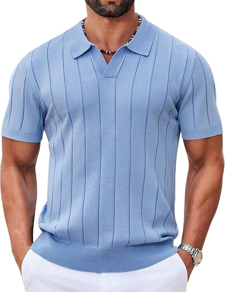 COOFANDY Mens Polo Shirts Short Sleeve V Neck Knit Shirts for Men Casual Old…