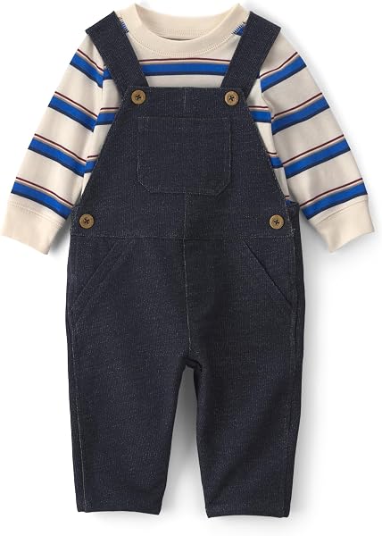 Carter's Baby Boys' 2-piece Overall Set Blue Cream Denim Stripe