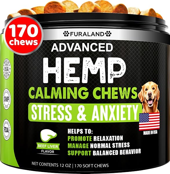 Hemp Calming Chews for Dogs Anxiety & Stress Relief - 170 Dog Calming Chews
