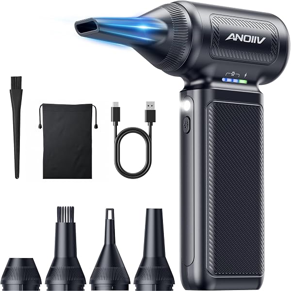 Compressed Air Duster, 130,000RPM, 3-Gear Adjustable, 5Nozzles