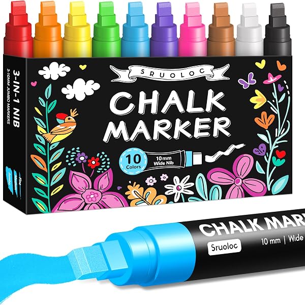 Window Chalk Markers for Glass Washable, 10 Colors Jumbo Liquid Chalk Marker…