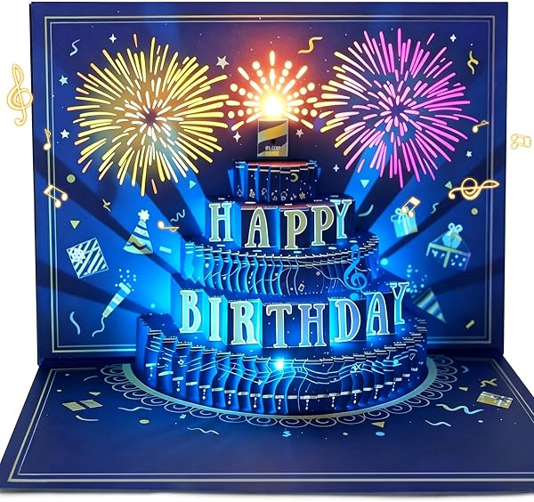 MZD8391 Pop Up Birthday Card with Music, Light, Firework for Men Women