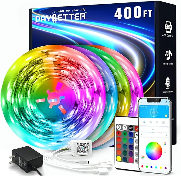 DAYBETTER LED Strip Lights 400 Ft (4 Rolls of 100 Ft) Color Changing Lights…