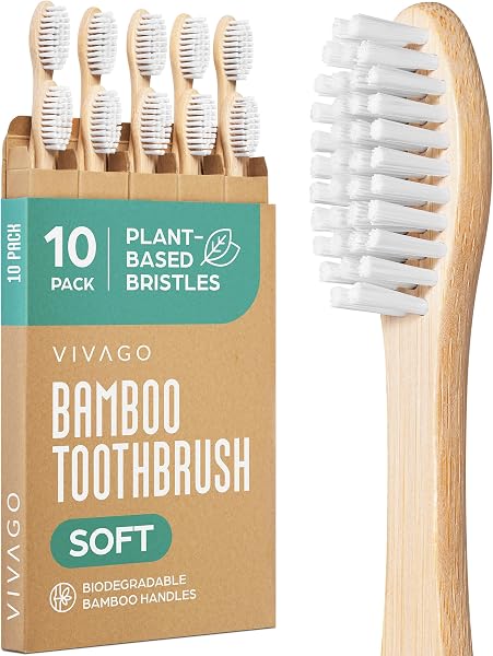 VIVAGO Bamboo Toothbrushes 10 Pack – Plant-Based Soft Bristles