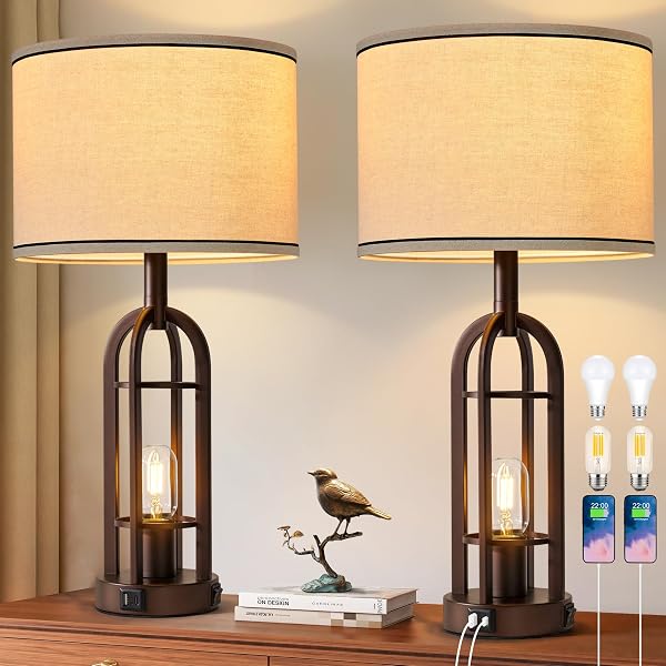 SRJJA Farmhouse Table Lamps for Living Room Bedroom Set of 2 - Rustic…