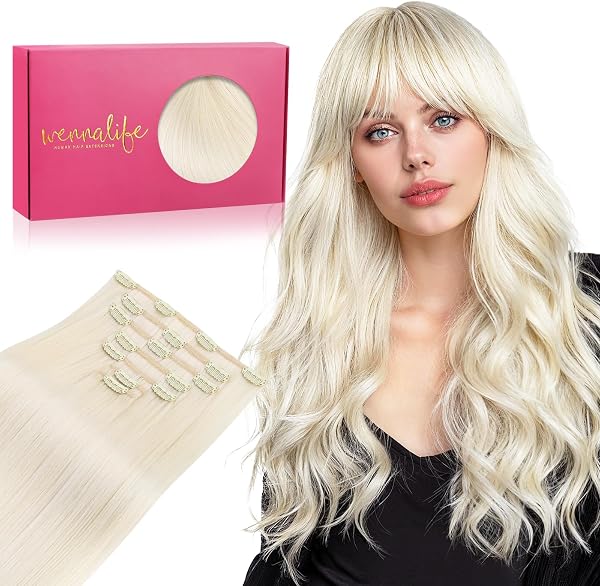 WENNALIFE Clip in Hair Extensions, 14 Inch 120g 7pcs Real Human Hair, White…