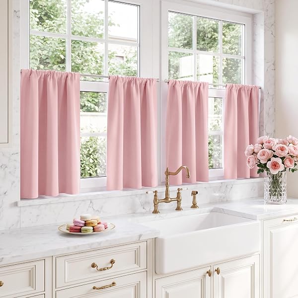 NICETOWN Blush Pink Short Blackout Cafe Curtains 36 Inches Long 4 Panel Set