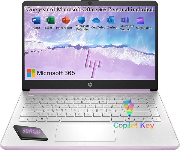 HP 2026 Everyday Laptop, Intel CPU, 128GB Storage+500GB Ext HDD, Copilot AI