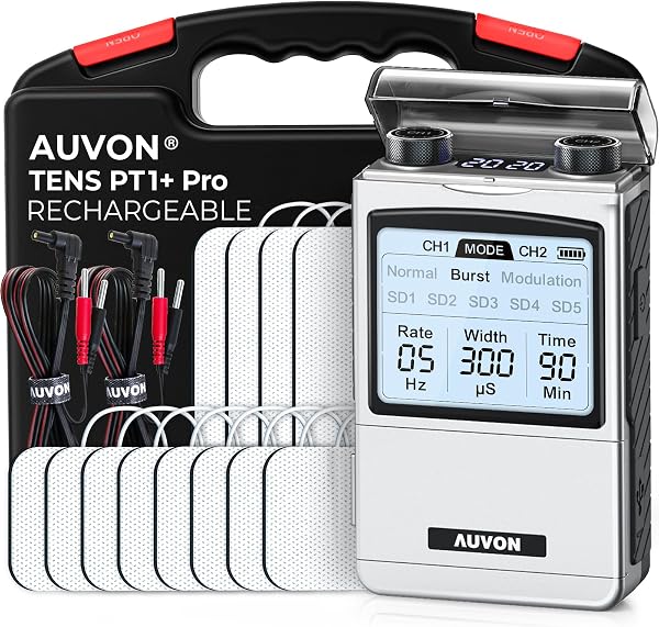 AUVON Rechargeable Digital TENS Unit Muscle Stimulator, Customizable 8-Mode