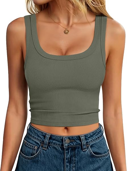 ANRABESS Womens Cropped Tank Tops Scoop Neck Top Ribbed Cami