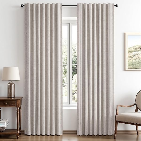 MIULEE 100% Blackout Linen Curtains for Bedroom 42 X 84 Inch Ivory 2 Panels