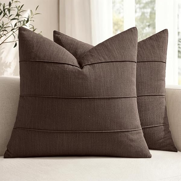 MIULEE Euro Sham Decorative Linen Throw Pillow Covers 24x24 Brown Striped