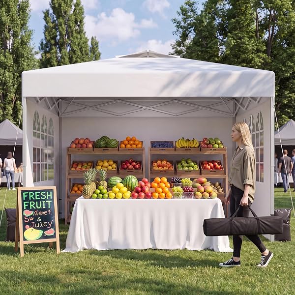 10x10 One Push Pop Up Canopy Tent with Vented Roof, White