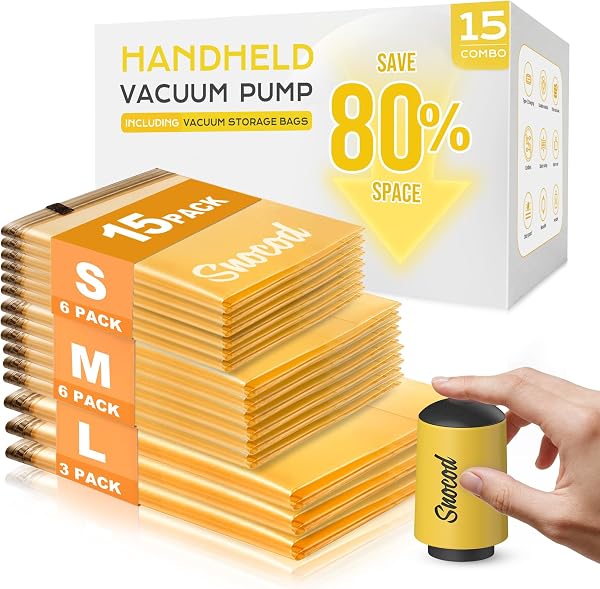 Vacuum Storage Bags with Electric Pump, 15 Reusable Compression Bags for…