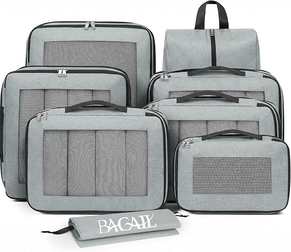 BAGAIL Compression Packing Cubes for Travel Essentials, 8 Set-Gray