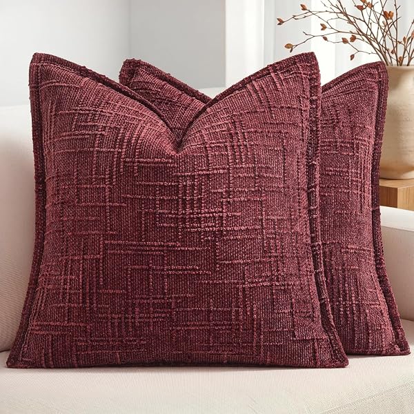 MIULEE Slubby Textured Decorative Throw Pillow Covers Burgundy 20x20