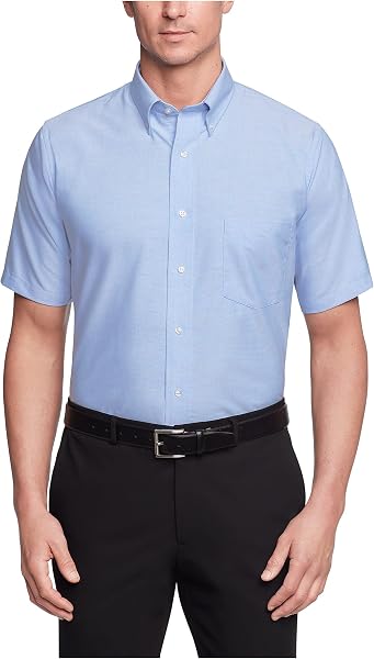 Van Heusen Mens Short Sleeve Dress Shirt Regular Fit Oxford Solid