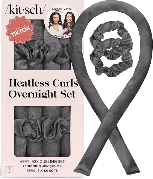 Kitsch Satin Heatless Curls Overnight Set - Charcoal