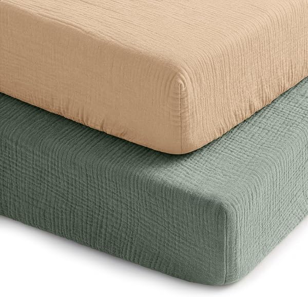 Comfy Cubs 100% Muslin Crib Fitted Sheet 2 Pack, Fern and Cream - 100%…