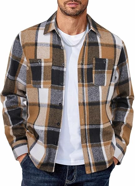 COOFANDY Men's Flannel Shirts Long Sleeve Casual Cotton Plaid Button Down…