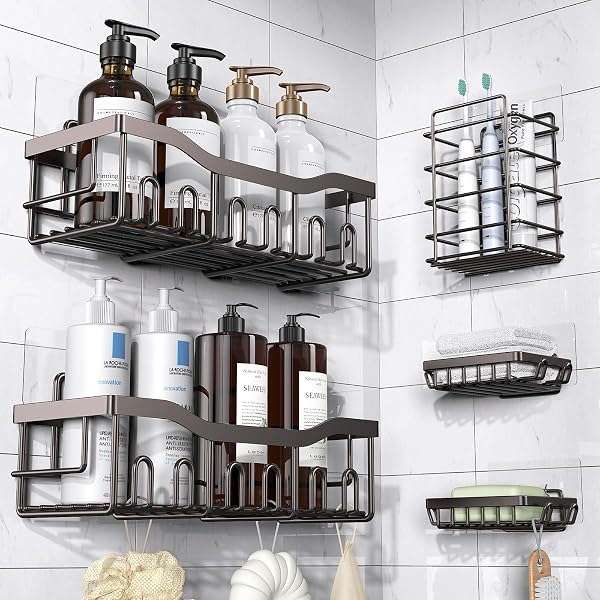 5-Pack Shower Caddy, no Drill Adhesive Shower Organizer, Rustproof Stainless…