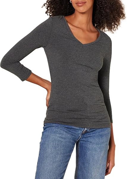Amazon Essentials Women's Regular-Fit 3/4 Sleeve V-Neck Cotton Modal T-Shirt…