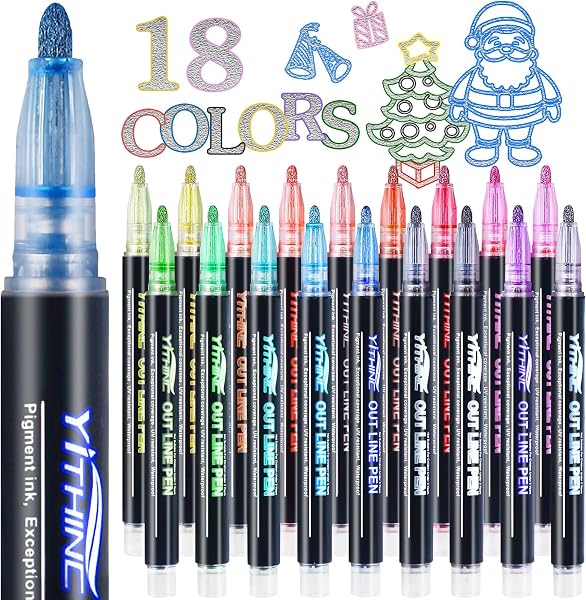 YITHINC 18 Outline Markers Metallic Glitter Pens, Gift for Kids Teen Girls