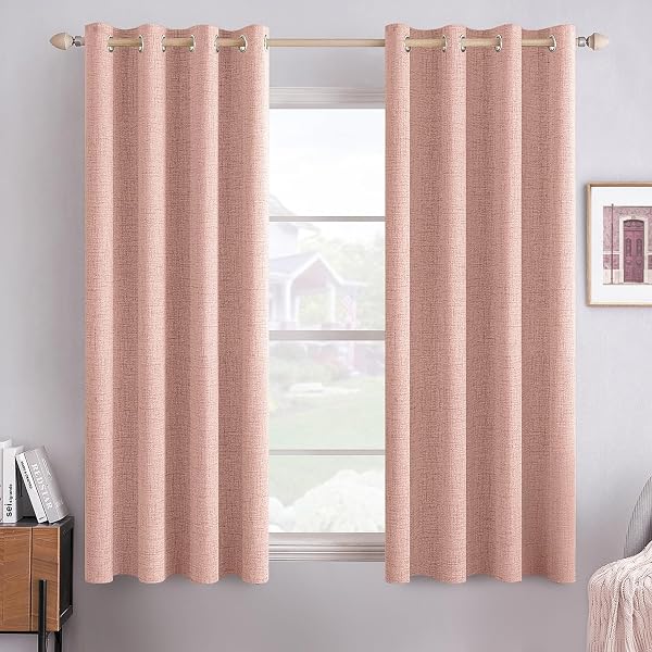 MIULEE 100% Blackout Linen Curtains for Bedroom 52x45 Inches Blush Pink