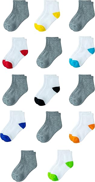 Amazon Essentials Unisex Kids and Toddlers' Cotton Ankle Socks with Cushioned Sole for Boys Girls Toddlers, 14 Pairs