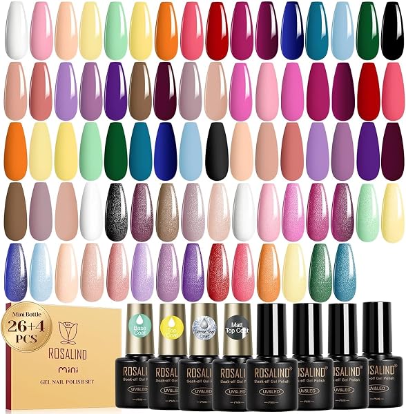ROSALIND 30pcs All Seasons Gel Nail Polish Set with Base and Gel Top Coat