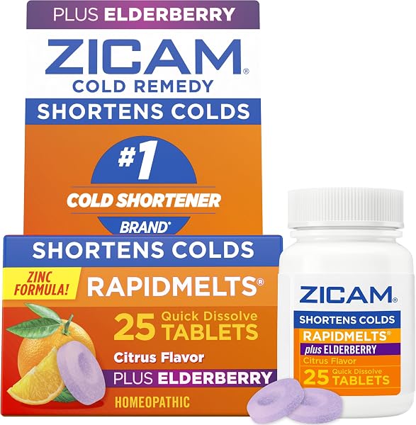 Zicam Cold Remedy RapidMelts Plus Elderberry, Elderberry Citrus, 25 Count
